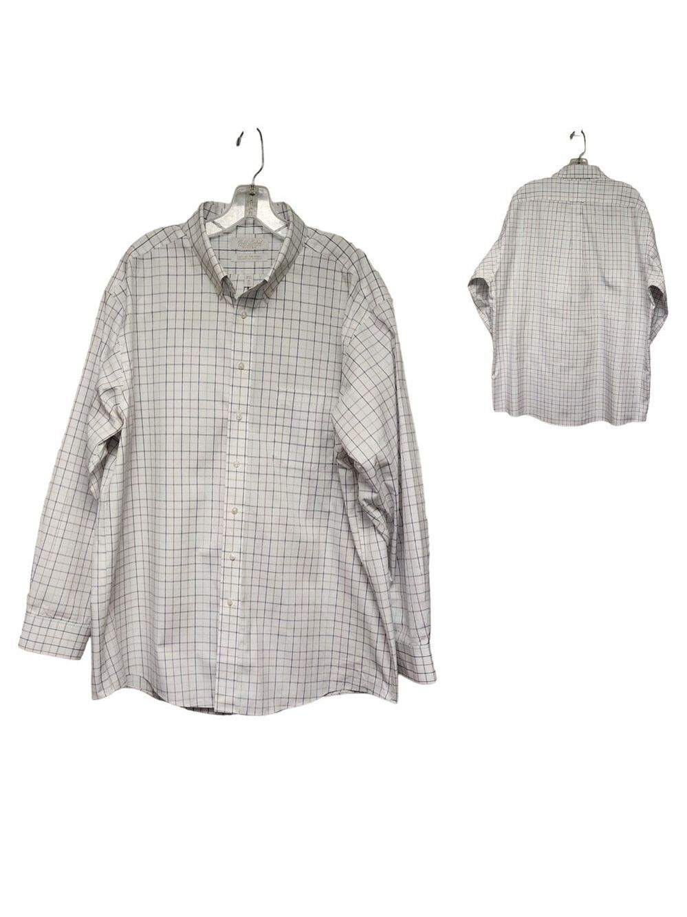 Roundtree Yorke Gold Label Button Down White/Blue Plaid Shirt 18/35